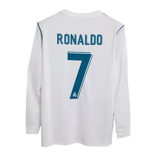 Men's Retro Cristiano Ronaldo Long Sleeve Real Madrid Home Jersey 2017/18